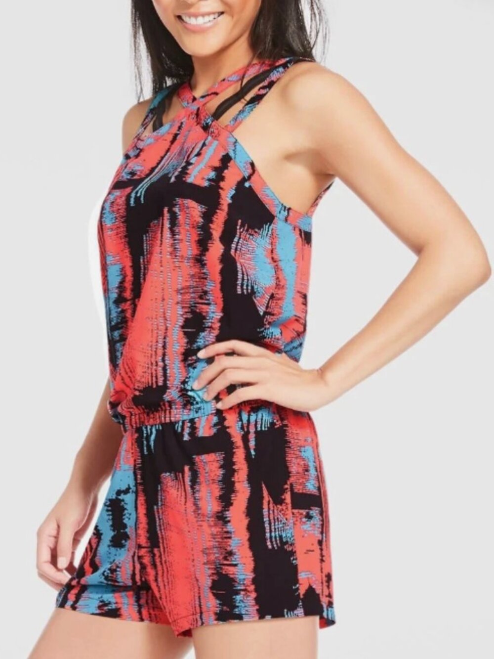 Fabletics Women's Liza Romper Silky Strappy Heat Wave Print Size XS